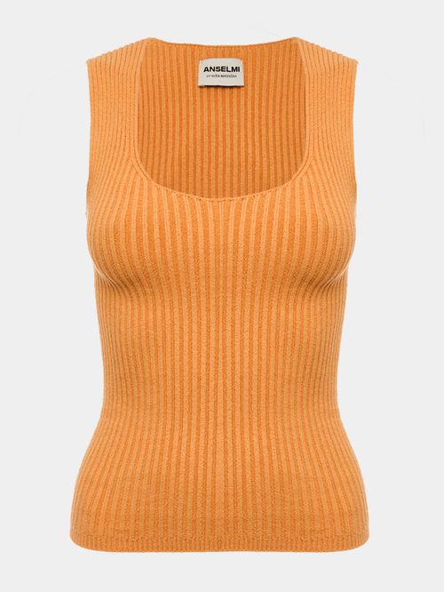 Regata Canelada Decote em U  Pessego