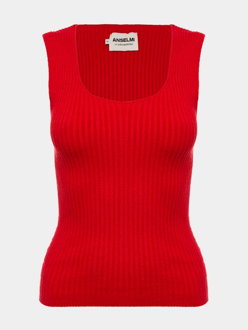 Red U-Neck Ribbed Tank Top