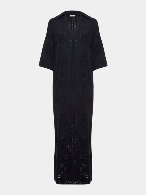 Navy Blue Panelled Tunic Dress