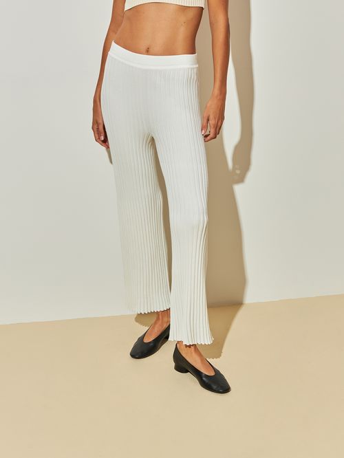 Straight Ribbed Trousers Off White