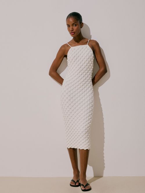 Vestido Midi Escamas Off white