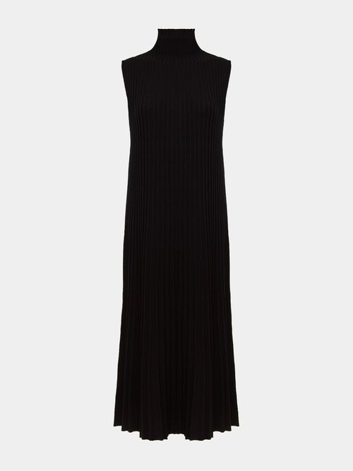 Vestido Plissado Gola Alta Preto