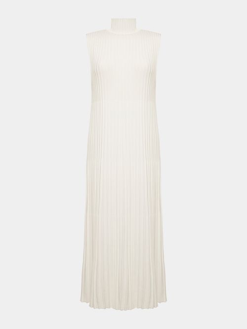 Vestido Plissado Gola Alta Off white