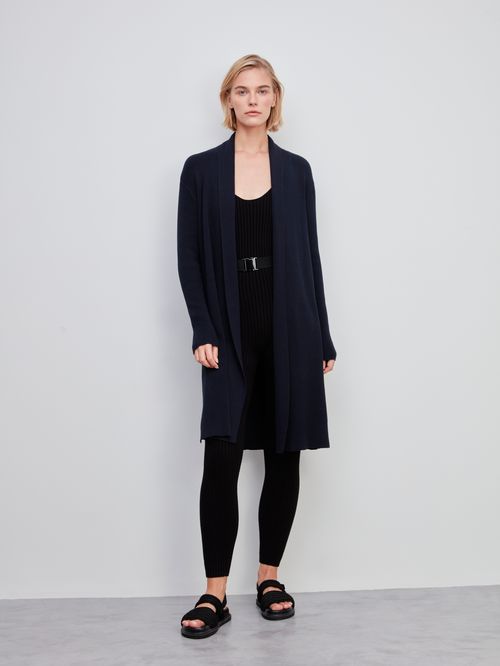 Cardigan Alongado com Fendas Azul marinho