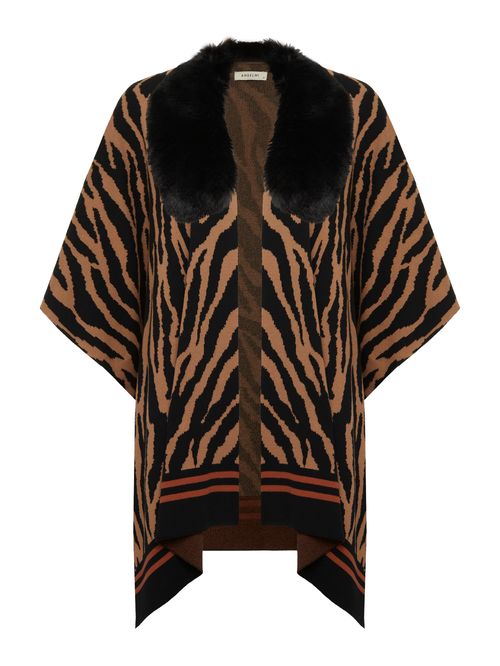 Cape with Separate Collar in Camel Faux Leather