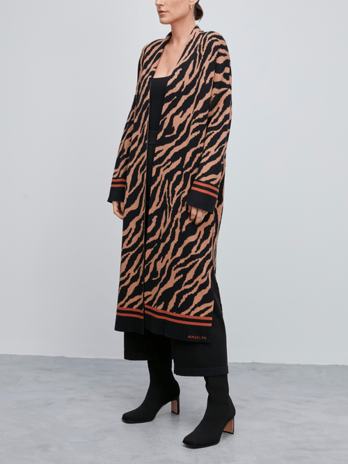 Casaco Jacquard Animal Print Camelo