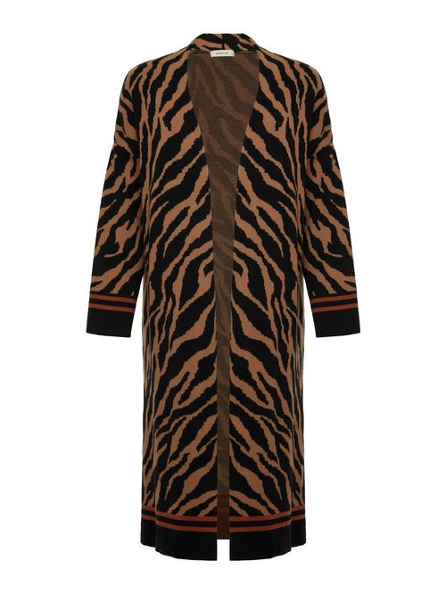 Casaco Jacquard Animal Print Camelo