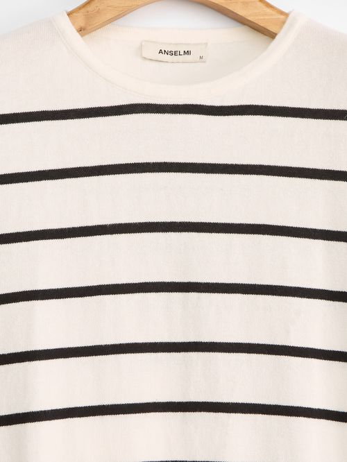 Blusa Listrada Manga Curta Off white
