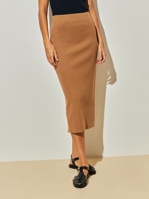 Camel Flared Midi Skirt