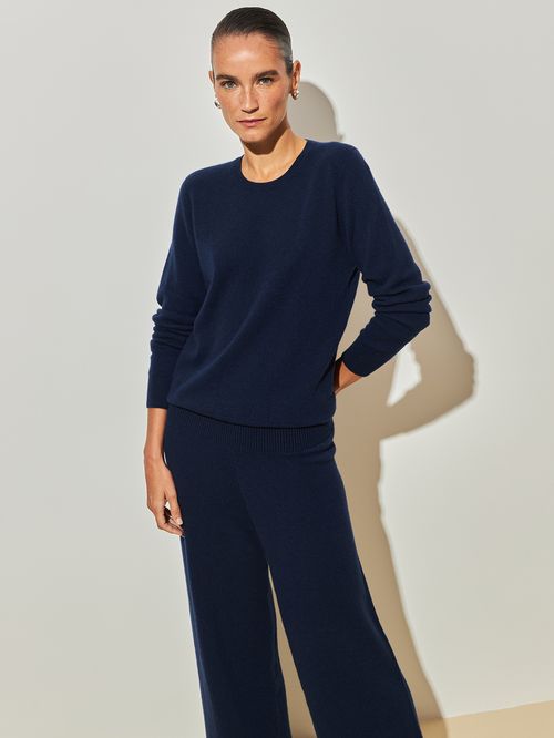 Basic 100% Cashmere Round Neck Navy Blue