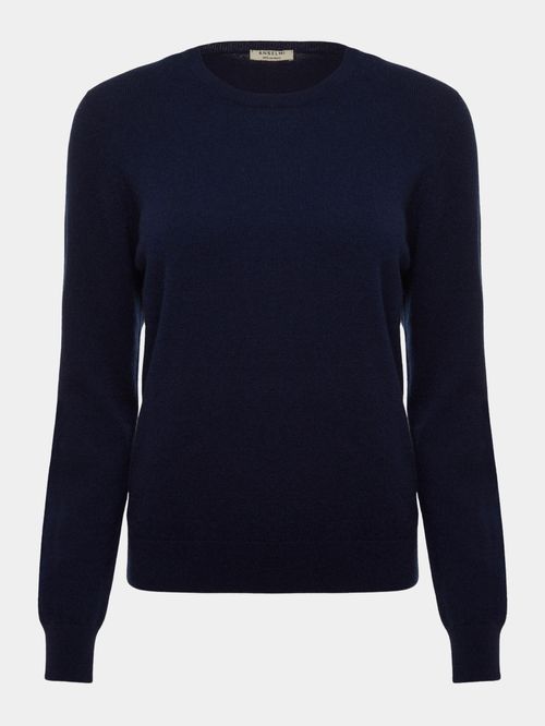 Basic 100% Cashmere Round Neck Navy Blue
