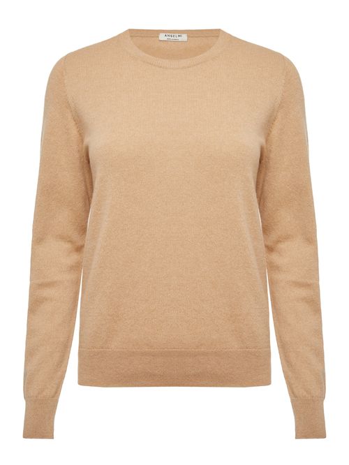 Basic 100% Cashmere Round Neck Camel