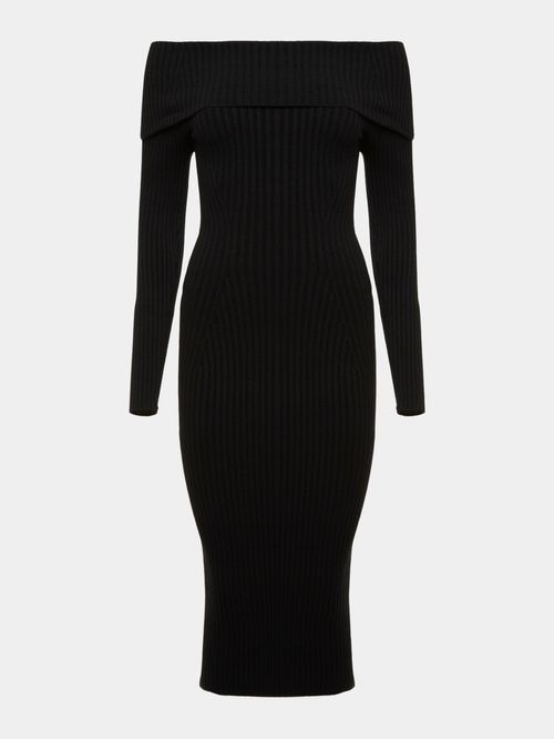 Vestido Ombro a Ombro Canelado Preto