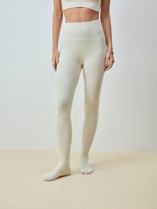 Meia-Calça em Lã Merino Off white