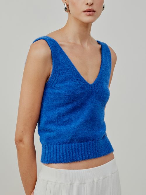 Regata Decote em V Fio Pelo  Azul