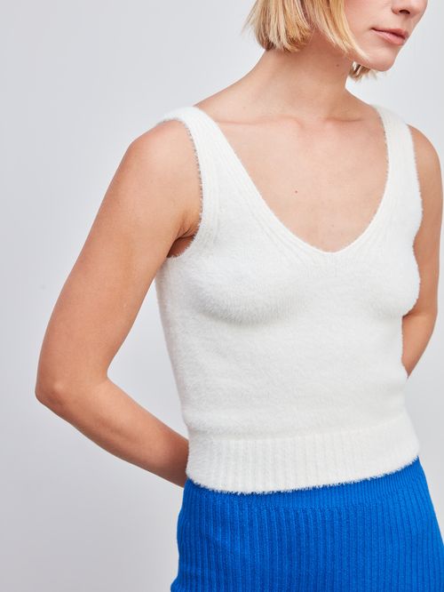 Regata Decote em V Fio Pelo  Off white