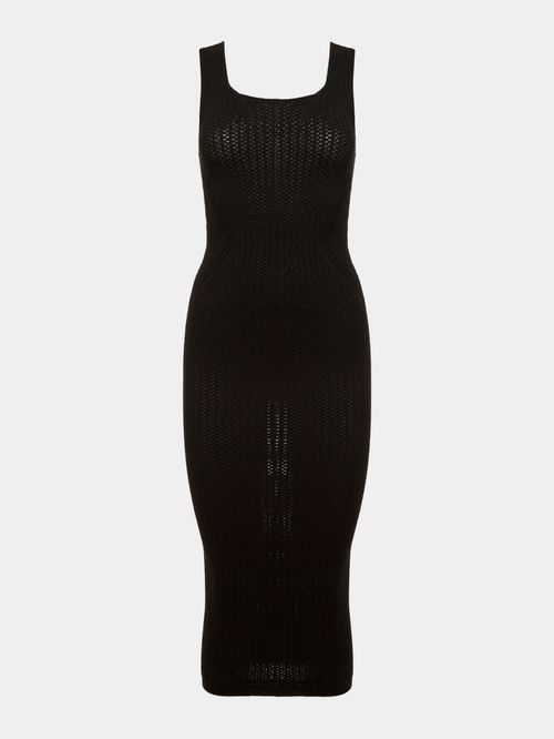 Vestido Midi Trama Perfurada Preto