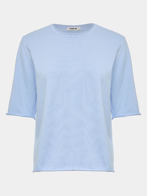 Blusa Básica Manga Rolinho Azul Gelo