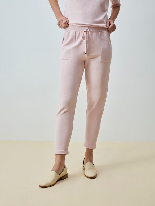 Calça em Tricô com Barra Italiana Blush