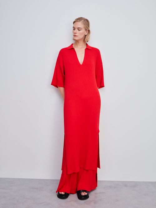 Vestido Reto Gola Polo Vermelho