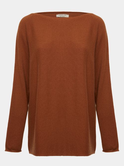 100% Cashmere Boat Neck Sweater Cinnamon