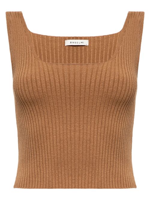 Top Cropped Decote Quadrado Camelo