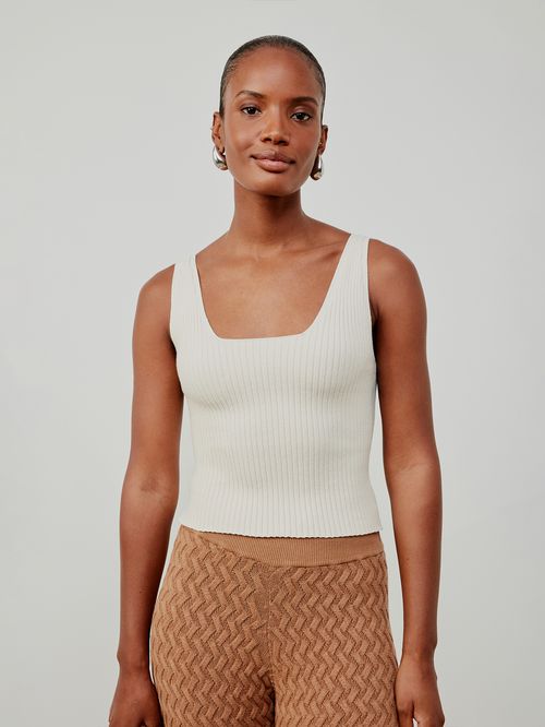 Top Cropped Decote Quadrado Cru