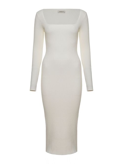 Vestido Midi com Decote Quadrado Off white