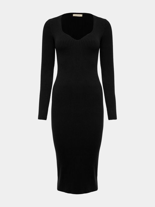 Princess Neck Ribbed Dress 46358 Black
