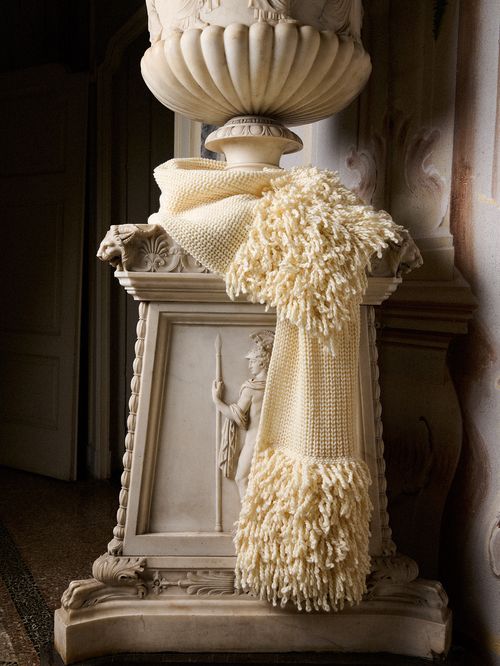 Fringed Blanket in Natural Knit
