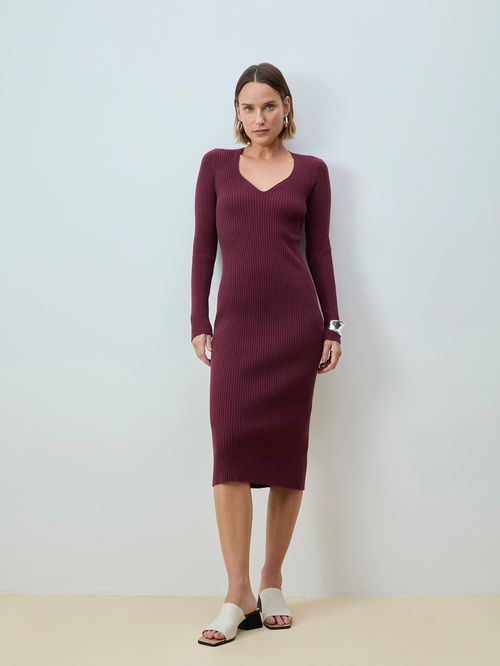Princess Neckline Ribbed Dress 46358 Figo