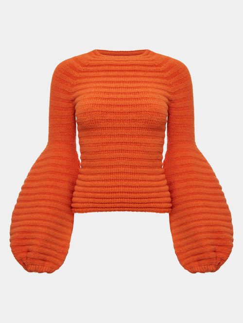 Orange Puff Sleeve Blouse