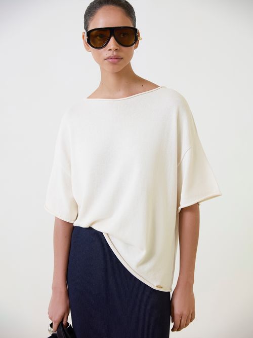 Basic Boat Neck Blouse in Raw