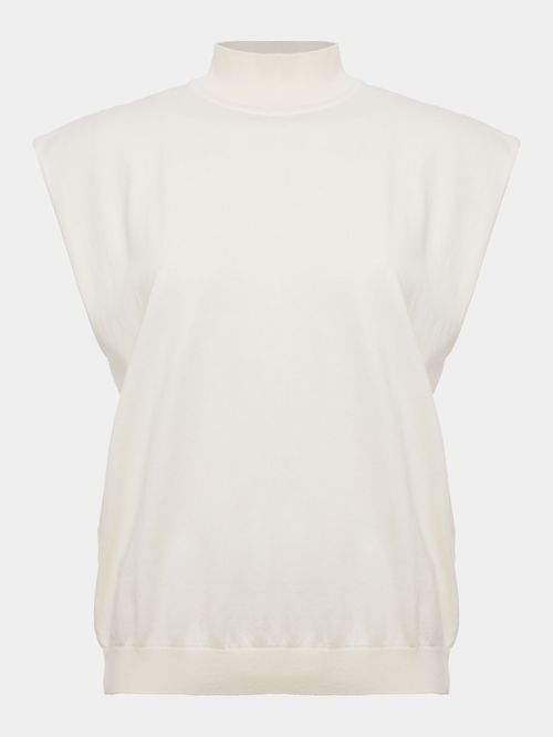 Off White Chimney Neck Tank Top