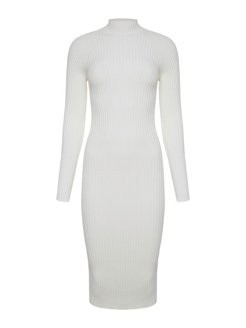 Vestido Midi Canelado Manga Longa  Off White