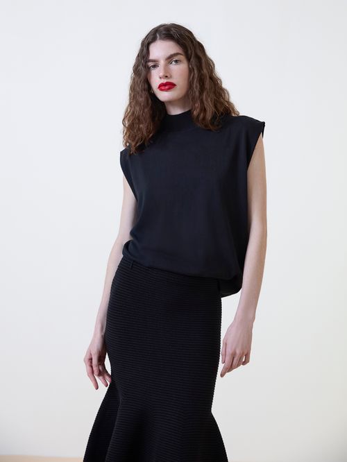 Black Chimney Neck Tank Top