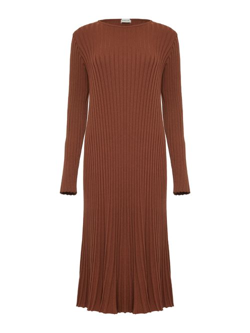 Vestido Midi Efeito Plissado Canela