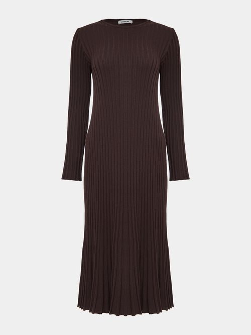 Vestido Midi Efeito Plissado Chocolate