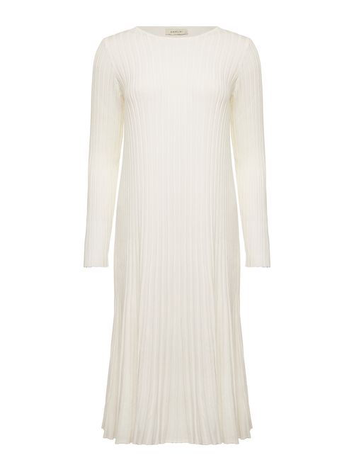 Vestido Midi Efeito Plissado Off White