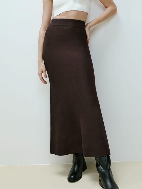 Chocolate Brown Long Fitted Skirt