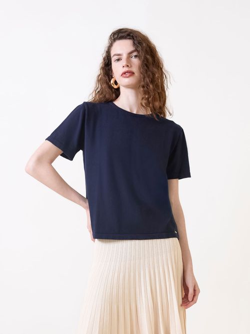 Blusa Básica em Algodão Azul Meia Noite