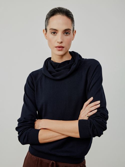 Midnight Blue Basic Turtleneck Blouse