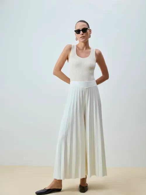 Calça Ampla Plissada Anselmi + Ucha Meirelles Off White