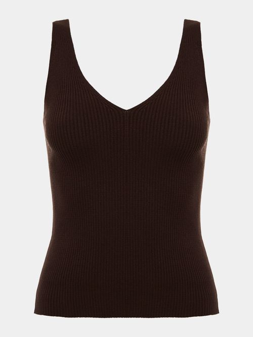 Chocolate Ribbed V-Neck Tank Top