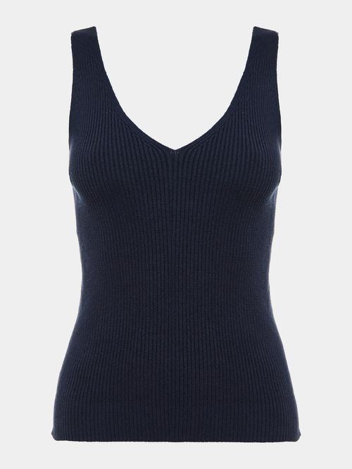 Midnight Blue V-Neck Ribbed Tank Top