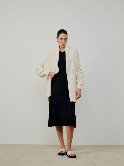 Maxi Casaco Manga Pipoca  Off White