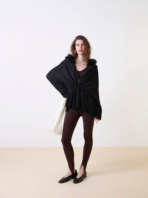 Black Faux Fur Hooded Coat