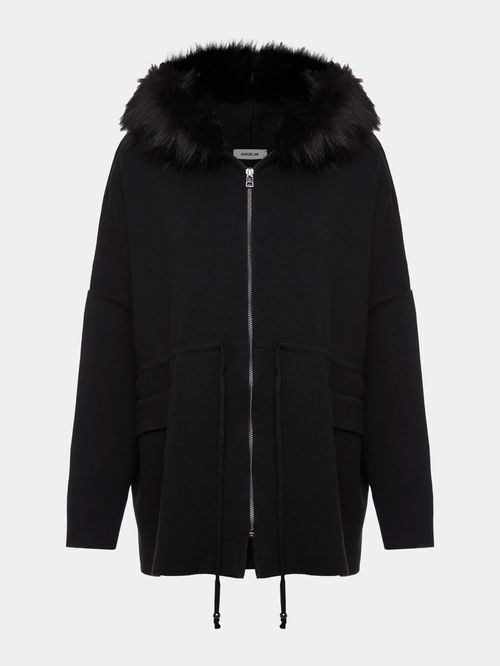 Black Faux Fur Hooded Coat