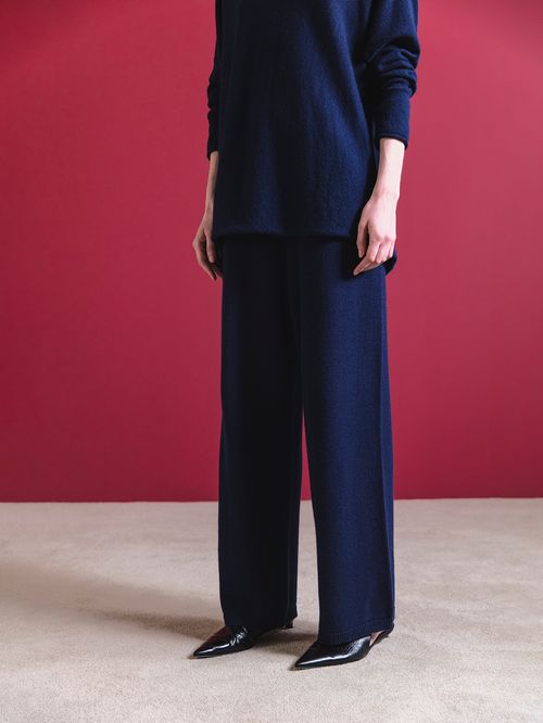 Calça Reta 100% Cashmere Azul Marinho