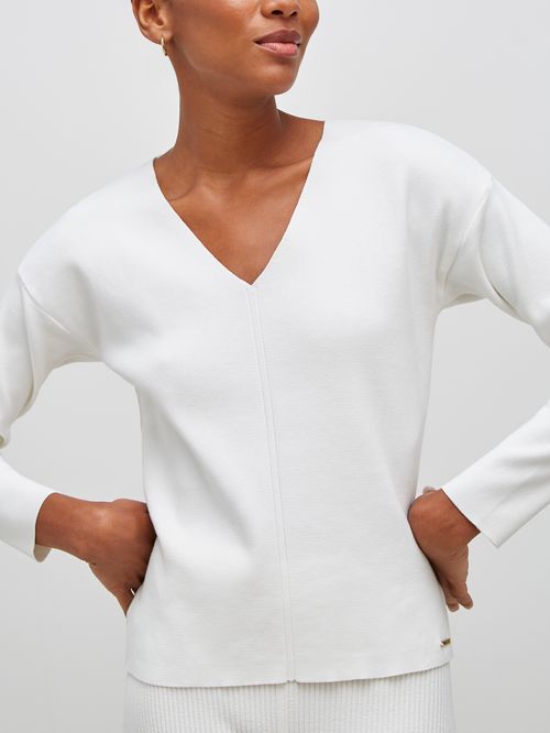 Blusa Minimal em Decote V  Off White